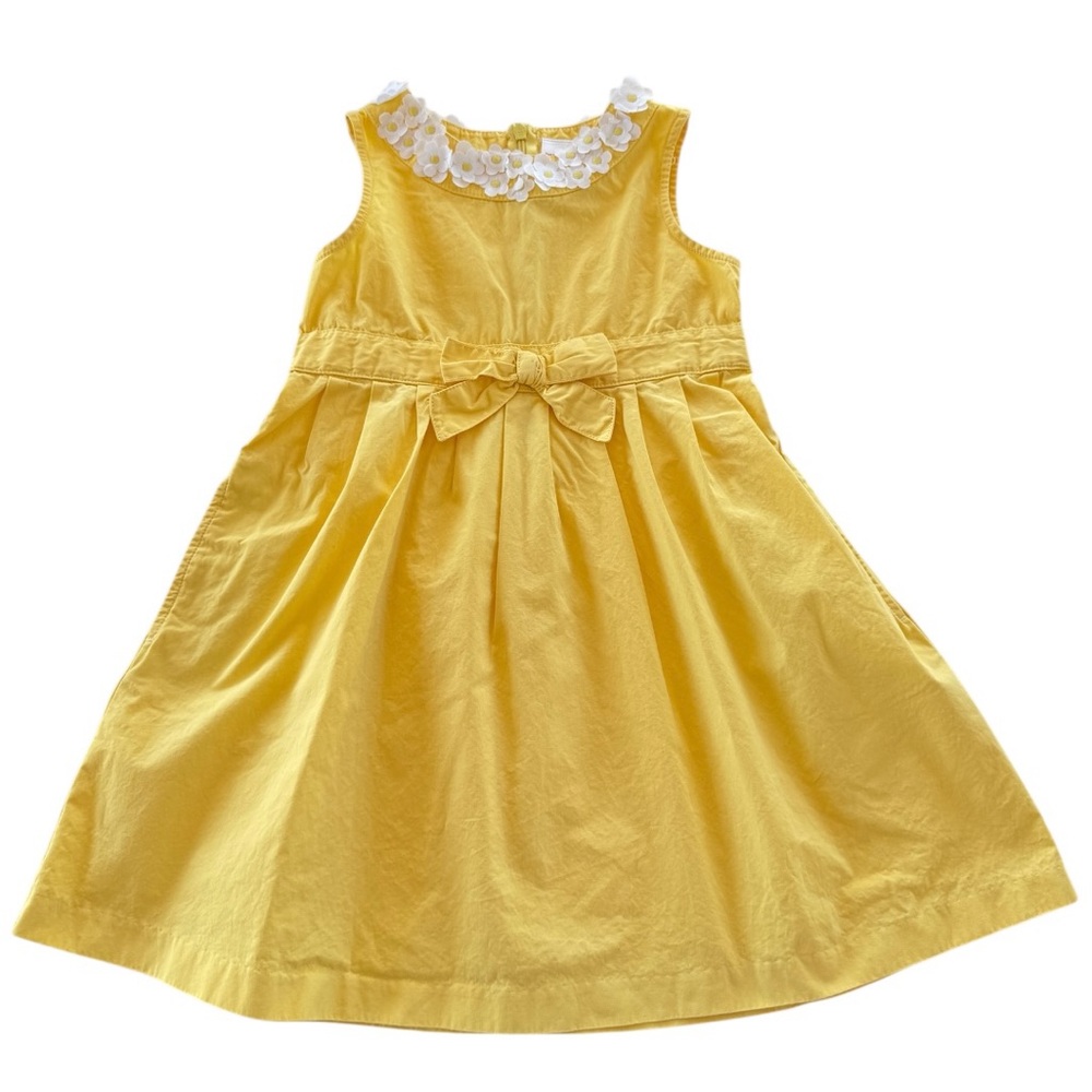 Yellow Sleeveless Kids Dress with Floral Collar